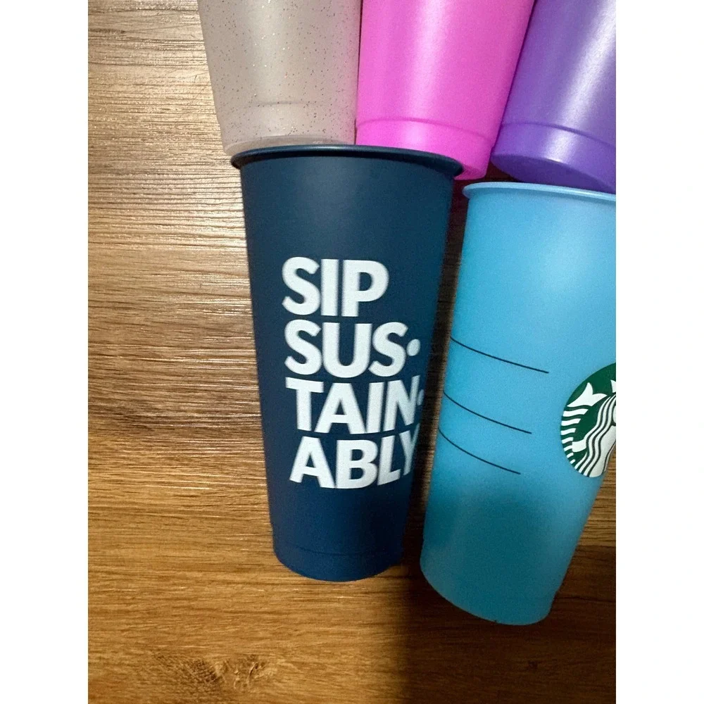 Starbucks Reusable Cold Cup 5pk Set No Lids Tumblers Pink Blue Purple